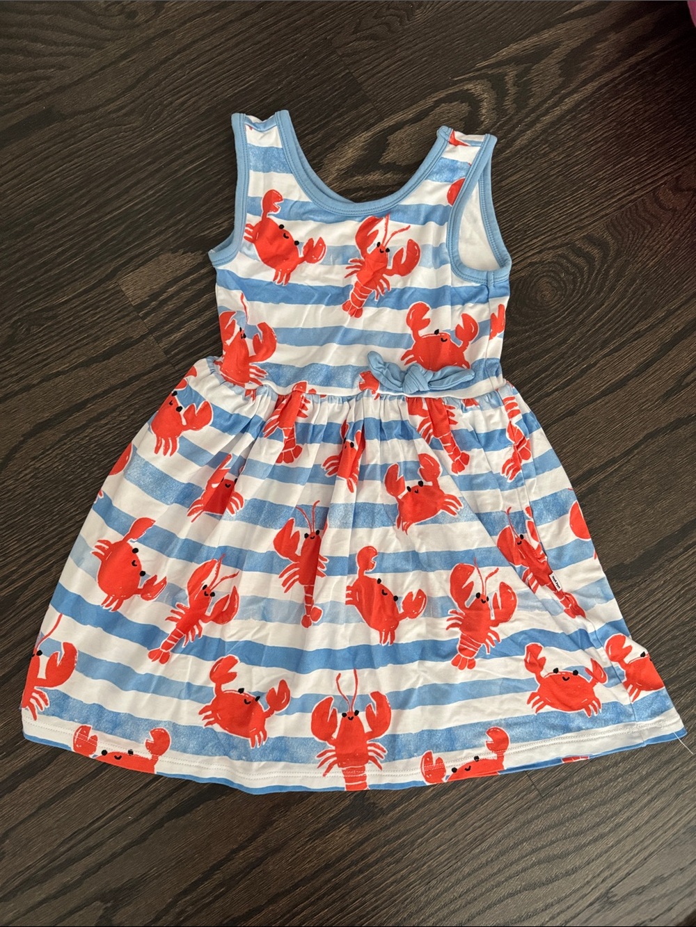 Little Sleepies Blue & White Striped Tank Dress with Red Crab Print